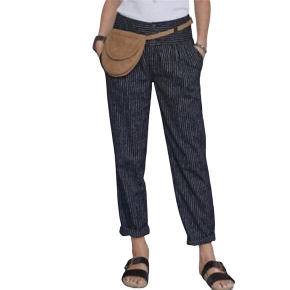 Sundance Amelia Linen Blend Black Pinstripe Pants 14 - Picture 10 of 10